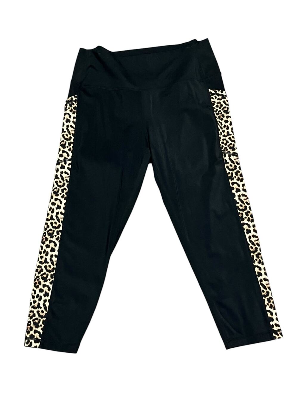 Zyia Active Womens Exercise Leggings Black Cheetah Pockets SIZE XL 14-16
